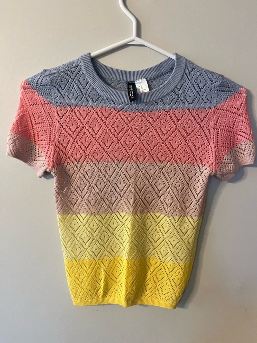 H&M Pastel Blue and Pink Openwork Knit Top